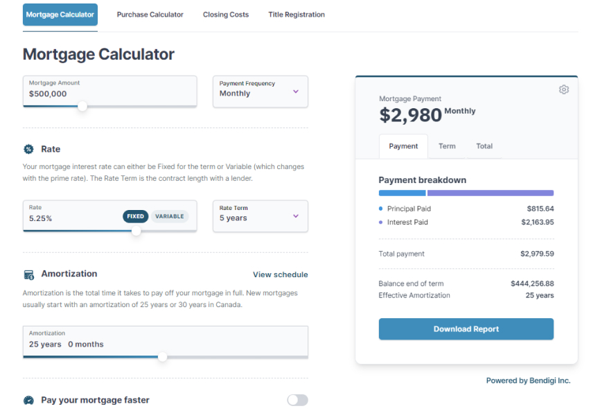 mortgage calculator- purchasing a home